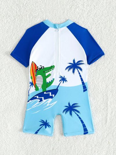 Infant Boys' Dinosaur Letter Print Short Sleeve One Piece Swimsuit