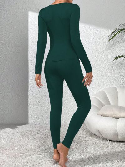 Solid Scoop Neck Thermal Underwear Set