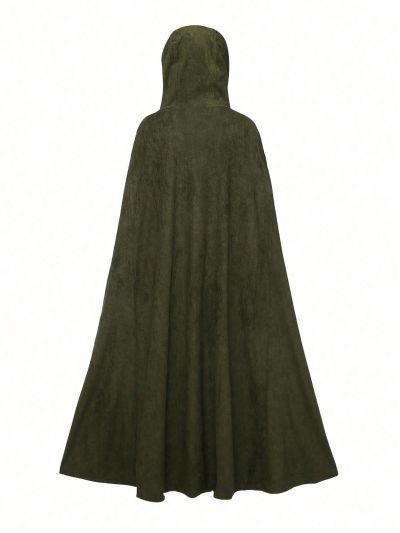 Plus Size 1pc Solid Color Hooded Cape Jacket