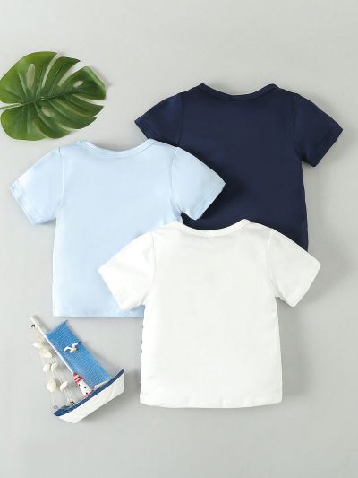 Baby Boy Summer Casual Ocean & Small Boats Printed Top, 3pcs/Pack