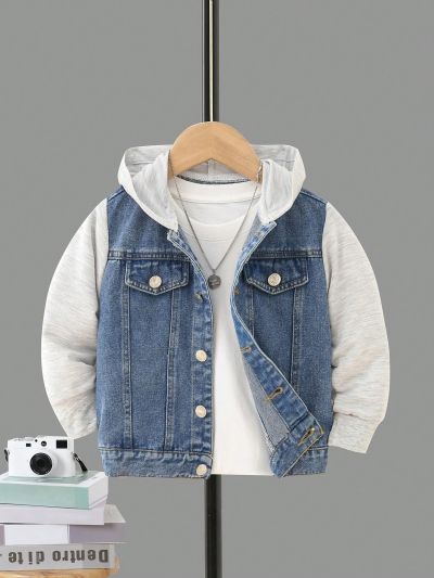 Toddler Boys' Casual Fashionable And Cute Cartoon Sweatshirt And Denim Jacket