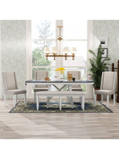 Nestfair Gray 6-Piece Dining Table with 4-Chairs and 1-Bench