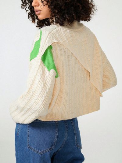 Bowen Tang Women'S Contrast Color Stand Collar Drop Shoulder Sweater Jumper