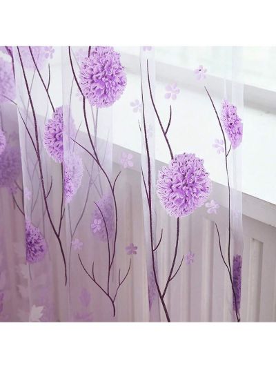 Printed Tulle Window Sheer Curtains Rod Pocket Transparent Tulle Window Floral Drape Panel Window Screen for Window Bedroom Balcony Living Room Kitchen 78.7" H x 39.4" W Green