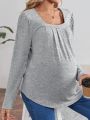 SHEIN Maternity Square Neckline Pleated T-shirt
