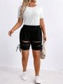 SHEIN LUNE Plus Size Women's Elastic Waist Hollow Out Shorts