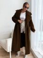 SHEIN Essnce Women's Solid Color Oversized Lapel Double Pocket Coat