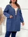 EMERY ROSE Plus Drawstring Waist Dual Pocket Hooded Denim Coat
