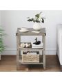 Farmhouse End Table, 3-Tier Side Table Small End Table with Storage Shelf for Small Space, Wood Nightstand for Living Room Office Bedroom