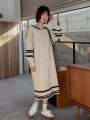FRIFUL Women's Contrast Trim Crew Neck Sweater Dress