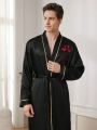 1pc Men's Robe With Text And Crane Print