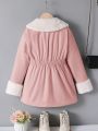 SHEIN Tween Girls' Thickened Cinching Waist Woven Coat With Collar And Lining