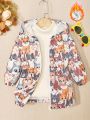Baby Girls' Cute & Vivid Cat Print Plus Velvet Hooded Jacket