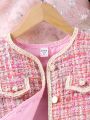 SHEIN Kids EVRYDAY Tween Girls' Flap Detailed Plaid Tweed Jacket Spring