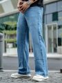 Men Slant Pocket Straight Leg Jeans