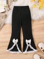 SHEIN Kids EVRYDAY Young Girl's Split Hem Bell Bottom Pants With Bow Decoration