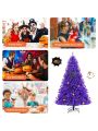 Costway 7ft Pre-lit Purple Halloween Christmas Tree w/ Orange Lights Pumpkin Decorations