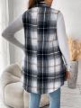 SHEIN Frenchy Plus Plaid Print Flap Detail Vest Overcoat