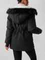 SHEIN Frenchy Women's Black Zipper & Button Closure Mid-length Padded Coat