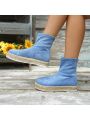 Women's Woven Rope Fashionable Boat Shoes With Anti-slip Sole, Slip-on Ankle Boots, Casual And High Top