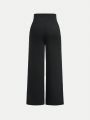SHEIN Girls' Loose Fit Wide Leg Long Pants With Elastic Waistband, Solid Color