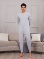 Men'S Solid Color Front Buttoned Jumpsuit For Home Wear