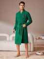 Men's Long Solid Color Waist Belted Bathrobe