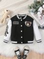 SHEIN Kids Y2Kool Little Girl'S Contrasting Bear Letter Print Jacket