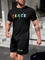 Men's Letter Printed Short Sleeve T-shirt And Shorts Casual 2pcs/set