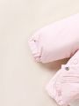 Young Girl Baby Letter Patched Detail Flap Pocket Raglan Sleeve Hooded Down Coat