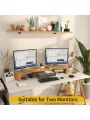 Dual Monitor Stand Riser with Drawer, Adjustable Length and Angle Monitor 2 Solts for Phone & Tablet, Desktop Organizer Stand for Computer/Laptop/PC/Printer