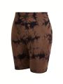 Yoga Basic Plus Size Tie-Dye Sports Shorts