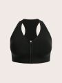 Yoga Basic Women'S Plus Size Sports Bra With Zipper, Racerback Design