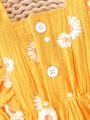 SHEIN Baby Girl Daisy Print Ruffled Hem Dress