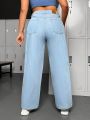 SHEIN ICON Plus Size Denim Wide Leg Pants In Loose And Fashionable Style