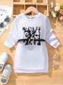 Girls' Round Neck Sweatshirt With Portrait Printing