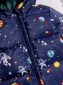 Toddler Boys' Space Print Hooded Down Jacket With Zipper