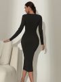 SHEIN BAE Cut Out Button Detail Bodycon Dress