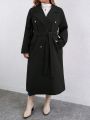 SHEIN Essnce Plus Lapel Neck Double Breasted Overcoat
