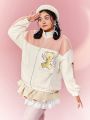 CARDCAPTOR SAKURA | SHEIN Plus Size Cartoon Pattern Contrast Stand Collar Long Sleeve Jacket