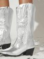 Metallic Slip On Chunky Heeled Boots