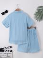 Button Front Texture Fabric Shirt & Short