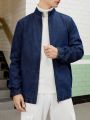 Manfinity Hypemode Men's Solid Color Half-high Collar Zipper Denim Jacket
