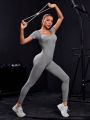 Yoga Basic Women'S Seamless Mock Neck Sports Jumpsuit