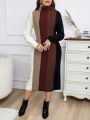SHEIN Essnce Plus Color Block Turtleneck Sweater Dress