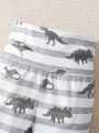 Baby Girl Striped & Dinosaur Skeleton Print PJ Set