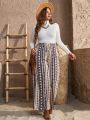 SHEIN VCAY Plus Size Loose Wide Leg Pants With Geometric Pattern
