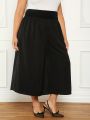SHEIN CURVE+ Plus Size Women's Elastic Waist Wide-Leg Cropped Pants