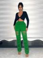 SHEIN SXY Solid Color Stacked Hollow Sweatpants