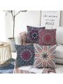 4pcs Beach Bohemian Geometric Flower Pattern Pillowcase Sofa Home Decor Pillow Covers, Pillow Core Not Included